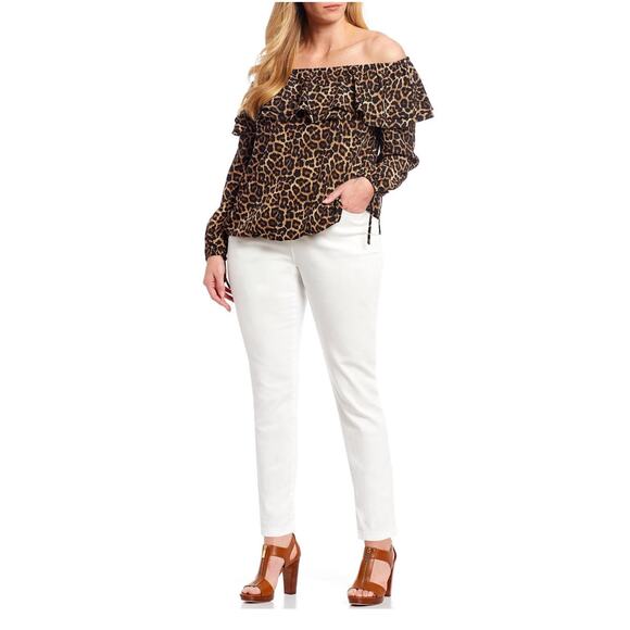 MICHAEL MICHAEL KORS Brown, Black and Tan Animal Print Blouse Size L NWOT - Picture 1 of 6